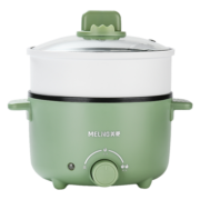 美菱（MeiLing） 家用电火锅电煮锅电炒锅多功能用途煎烤涮烙炖煮一体锅学生宿舍小火锅电蒸锅煮泡面 2L带笼绿色(MT-DC2029)