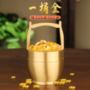 满堂吉 《一桶金》纯黄铜百福桶米缸聚宝盆摆件