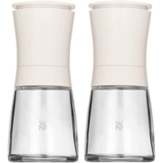 WMF 福腾宝 Trend 研磨机套装 2 件套 无填充盐和胡椒研磨机 玻璃容器 陶瓷研磨器 用于盐 胡椒 香料材质 白色
