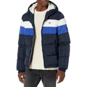 Tommy Hilfiger 男式连帽羽绒夹克, Blue Combo Poly Tech,中号