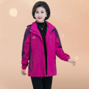 大码冲锋衣运动服妈妈装秋装外套加肥加大风衣中长款中老年女装上