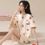 睡衣女夏天春秋款纯棉短袖可外穿家居服两件套装大码100%全棉夏季