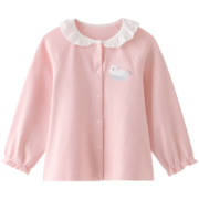 全棉时代2021男女童秋季新品棉针织家居服套装绣花圆领卡通睡衣裤 粉小格 100cm