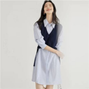 对白 女士 设计感假两件衬衫裙