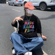 chic小众港风简约字母印花oversize夏款宽松短袖T恤女情侣装上衣