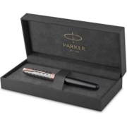 PARKER 派克 Sonnet 钢笔 | 高级金属和灰色缎面表面带玫瑰金装饰 | 精细 18k 金笔尖带黑色墨盒 | 礼品盒