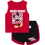 迪士尼（Disney）童装 男童套装儿童纯棉背心套装米奇无袖T恤运动短裤2件套 红色 100cm