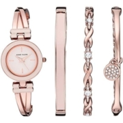 ANNE KLEIN 女士手镯手表和高级水晶装饰手链套装 玫瑰金/粉色
