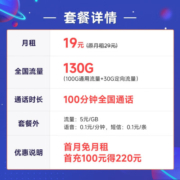 中国电信玉兔卡阳光仰望流量卡不限速5G电话卡低月租 手机卡全国通用上网卡 仰望卡19元130G+100分钟