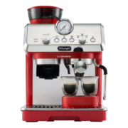 德龙（Delonghi）咖啡机 骑士系列半自动咖啡机 意式家用 泵压萃取 一体式研磨器 小巧机身 EC9155.R 红色