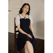独束大码女装赫本风简约百搭吊带连衣裙女夏新款微胖mm显瘦小黑裙 静谧黑 XL