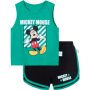 迪士尼（Disney）童装 男童套装儿童纯棉背心套装米奇无袖T恤运动短裤2件套 绿色 120cm
