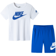NIKE 耐克小童装男童纯棉舒适短袖套装2023夏季新款短袖T恤短裤2件套 土耳其蓝 130/64(7)