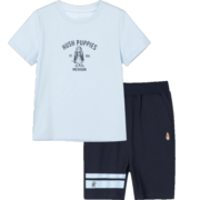 暇步士（Hush Puppies）童装男童女童套装2022年夏季新款男女大童舒适潮流套装 本白 140cm