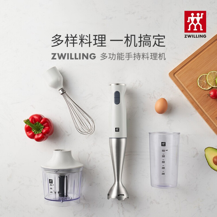 双立人（ZWILLING） 料理机料理棒辅食机研磨机磨粉机绞肉机搅拌机家用多功能婴儿辅食机榨汁机 手持料理棒灰色