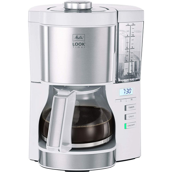 Melitta Look Timer 1025-07 过滤式咖啡机,带定时器功能,可拆卸水箱和除垢程序(白色),塑料,1.25升