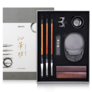 得力(deli)沁笔坊精品礼盒 文房四宝书法套装(毛笔/墨锭/砚/笔搁/水碗/镇尺)成人初学者入门笔墨纸砚 新年礼物74289
