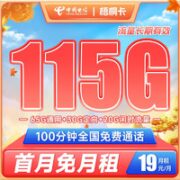 中国电信 梧桐卡 19元月租（115G流量+100分钟通话）送30话费 长期套餐