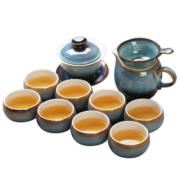 苏氏陶瓷（SUSHI CERAMICS）茶具套装新窑变银丝釉泡茶碗苹果功夫茶杯陶瓷三才盖碗13头礼盒装
