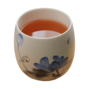 真迹  手绘日式办公杯家用主人杯个人小茶杯茶盏陶瓷茶杯腰鼓杯茶杯 蔚蓝荷花