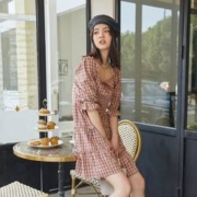 ONLY 女士方领格纹连衣裙 120307168H71