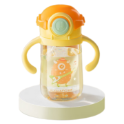 富光Tritan塑料杯宝宝学饮水杯吸管杯两用婴幼儿童喝奶杯子 活力橙450ml【背带+把手】