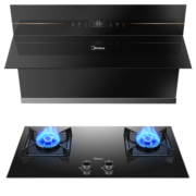 美的（Midea）家用23大吸力自清洗变频挥手近吸侧吸式抽油烟机燃气灶具烟灶套装JV701 厨房家电 烟灶两件套 天然气