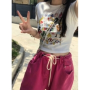 辣妹女团风甜美法式短袖t恤女2023夏季新款圆领领内搭短款上衣服