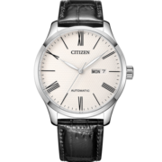 西铁城（CITIZEN）手表 自动机械皮表带白色网格表盘商务男表 NH8350-08AB
