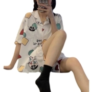 睡衣女可爱蜡笔小新清新学生卡通短袖开衫外穿夏季家居服套装