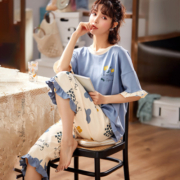 睡衣女夏天春秋季短袖纯棉2023年新款大码睡裙100%全棉家居服套装