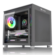 Tt（Thermaltake）钢影小钢炮 钛灰 桌面迷你机箱电脑主机（双水冷位/支持MATX/钢化玻璃侧透/支持Type-C）