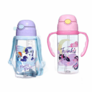 小马宝莉（MY LITTLE PONY）儿童吸管水杯Tritan吸管水杯带背带两用儿童吸管杯手柄水壶带刻度 紫色粉柄380ML手柄背带两用水杯