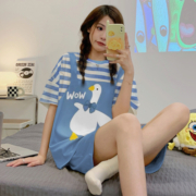 2023新款睡衣女夏短袖仿棉套装卡通可爱甜美短裤学生家居服可外穿