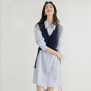 对白 女士 设计感假两件衬衫裙