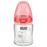 NUK奶瓶 宽口径奶瓶玻璃婴儿120ml0-6月宝宝卡通奶瓶 红色