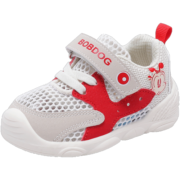 巴布豆（BOBDOG）婴儿鞋子软底学步鞋0—1岁小童宝宝透气网鞋 浅米/红 16码内长12.5cm