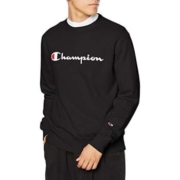 Champion 男士长袖抓绒纯棉经典圆领 印花圆领卫衣 C3-Q002,黑色,日本 L