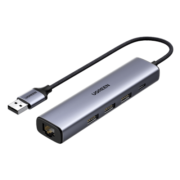 绿联USB3.0转千兆网口扩展坞分线器 笔记本网线转接头拓展坞RJ45有线网卡转换器适用苹果华为联想 Type-C供电【编织线身20CM】