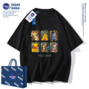 NASA AQAE联名t恤男宽松纯棉学生情侣装夏季新款潮牌印花短袖CZ