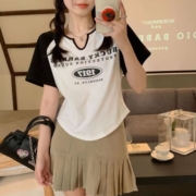 纯欲独特短款上衣女美式复古港味甜辣妹设计感小众短袖插肩T恤夏