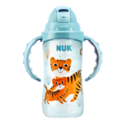 NUK 儿童水杯 宽口径双柄翻盖吸管杯  PP学饮杯300ML 蓝色印花