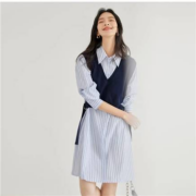 对白 女士 设计感假两件衬衫裙
