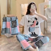 短袖睡衣女夏甜美可爱三件套上衣短裤长裤薄款蝴蝶结家居服可出门