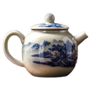 真迹陶瓷泡茶壶功夫茶具汝窑开片复古中式国潮山水手绘茶壶单壶古汝 山明水秀茶壶