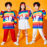 新款儿童啦啦队演出服夏男女童运动会国潮小学生班服啦啦操表演服