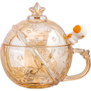 乐唯诗 玻璃水杯带盖勺星空杯航天联名款早餐杯牛奶杯果汁杯冰激凌杯 星球杯【晨曦金】