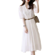 La Chapelle拉夏贝尔连衣裙女装2023春季新时尚中长款显瘦A字裙女 白色 均码