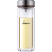 希诺（HEENOOR）双层玻璃杯隔热加厚男士水杯耐热防烫带盖泡茶杯子XN-9308棕色 335ml
