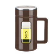 希乐（cille）耐热防烫玻璃杯男女士家用办公杯子带茶隔塑玻水杯450ml咖啡色